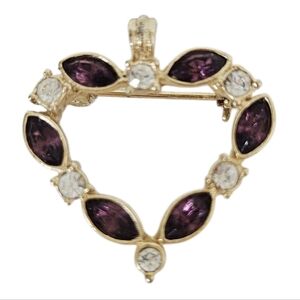 Amethyst Purple Rhinestone Heart Brooch / Pendant